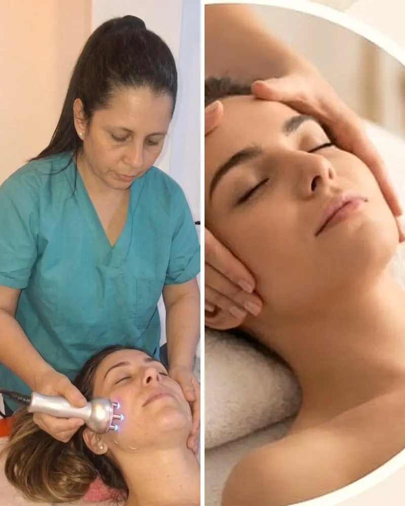 Rosana Torres realizando radiofrecuencia facial y masaje facial