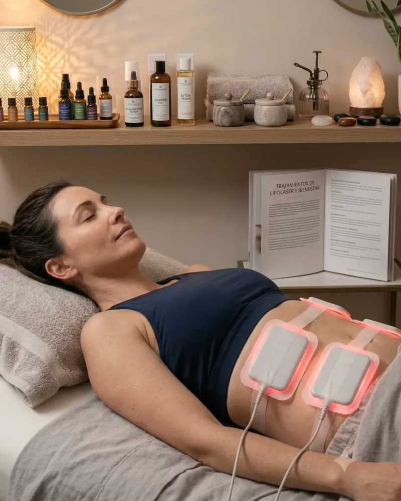 Sesión de lipoláser con placas sobre el abdomen