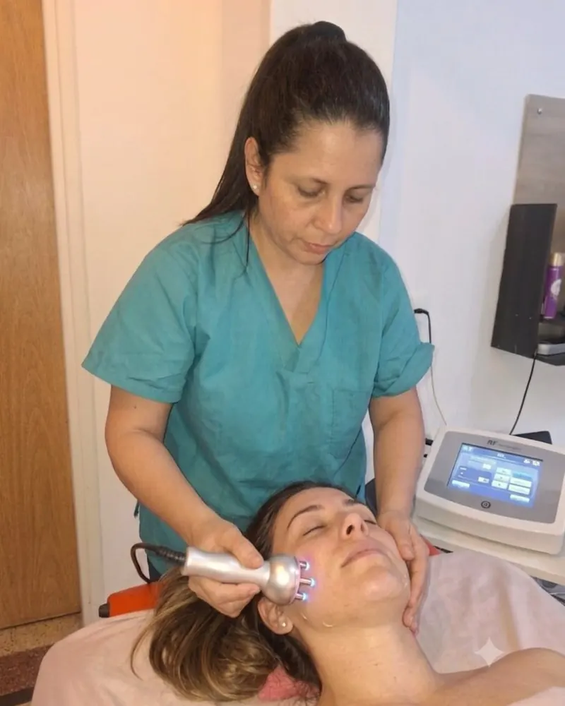 Rosana Torres realizando radiofrecuencia facial